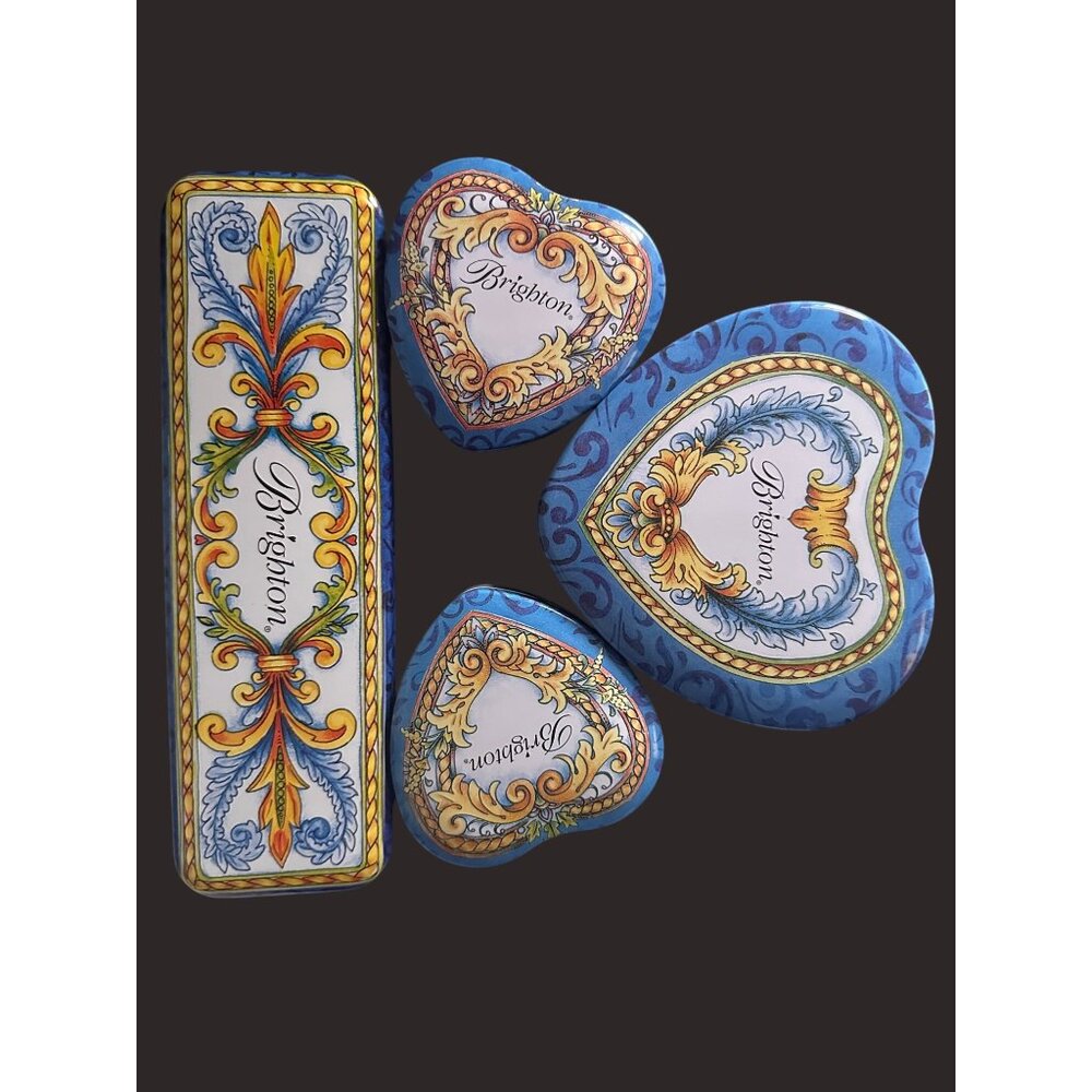 Brighton‎ Decorative Tin Set Collectible Blue Heart & watch Storage Boxes Design